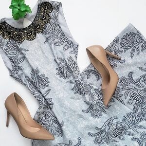 BCBGMAXAZRIA Chloey Sleeveless Printed Rhinestone Gown Embellished Collar Size 4